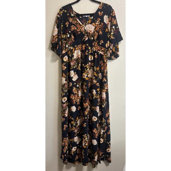 Bailey Blue Plus Size 1X Maxi Dress Angel Wing Sleeves Fall Print Boho Whimsical - Picture 2 of 12